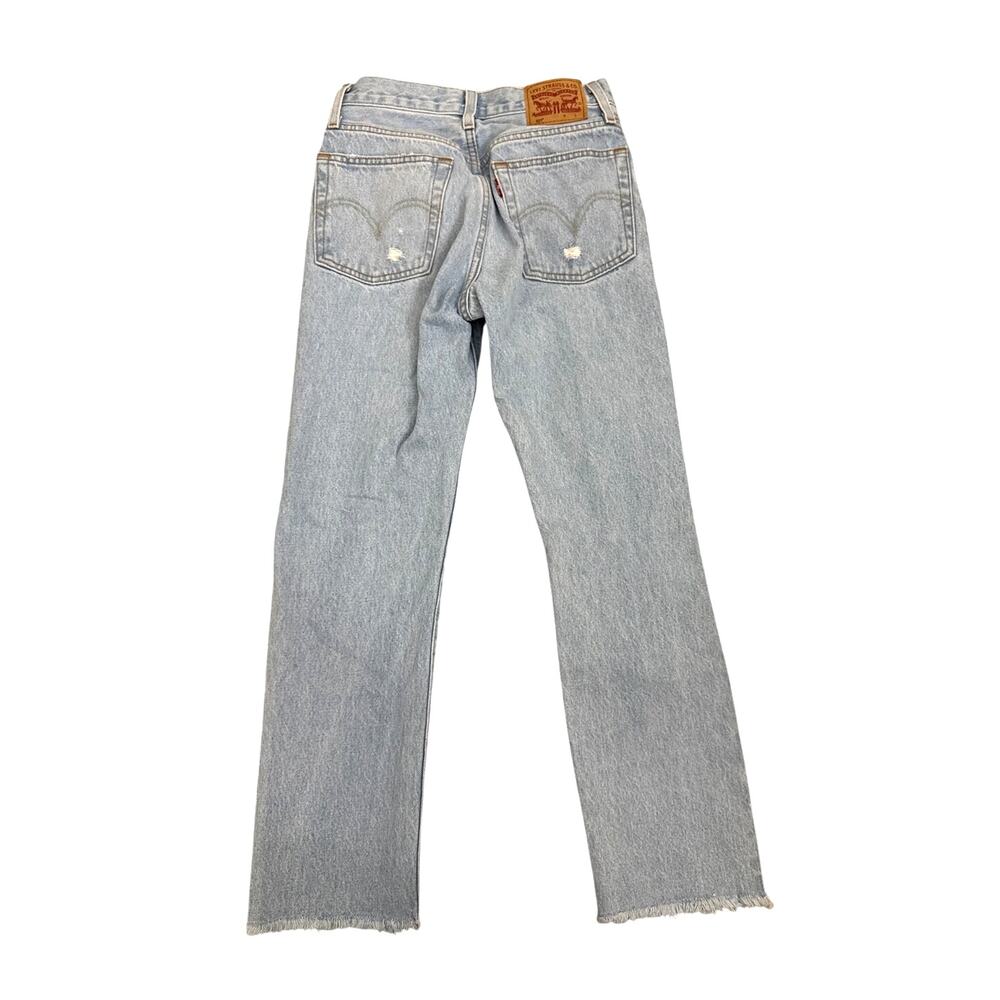Levi's 501 Denim Button Fly Distressed Straight Leg Blue Jeans Size Women's 24 - Picture 2 of 4